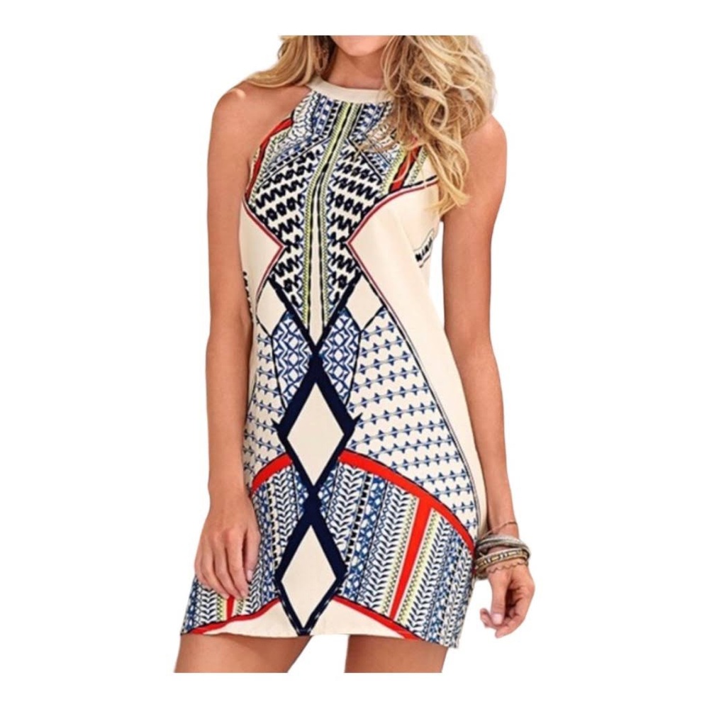 Venus Tribal Print Dress High Neck Halter mini dress size Small